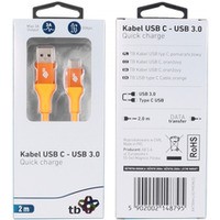 Kabel USB 3.0 - USB C 2m PREMIUM 3A pomaraczowy TPE