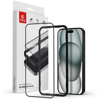 Szk�o hartowane Anti-Bacterial 3D Armour Glass 9H na ca�y ekran iPhone 16 / iPhone 15 z ramk� instalacyjn�