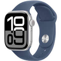 Watch Series 10 GPS, koperta 42 mm z aluminium w kolorze srebrnym z paskiem sportowym w kolorze denim - rozmiar S/M