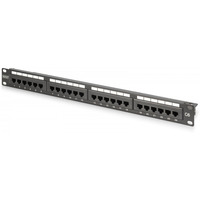Panel krosowy (patch panel) 19&acute;&acute; 24x RJ45, LSA pion, kat.6, nieekranowany, 1U, prowadnica kabli, pola opisowe, Czarny