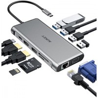 CB-C78 aluminiowy HUB USB-C | 12w1 | RJ45 Ethernet 10/100/1000Mbps | 2xUSB 3.1 | 2xUSB 2.0 | 2xHDMI 4k@30Hz | VGA | SD i microSD | USB-C