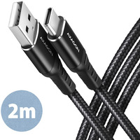 BUCM-AM20AB Kabel USB-C - USB-A, 2m, USB 2.0, 3A, ALU, oplot, Czarny