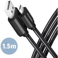 BUMM-AM15AB Kabel MicroUSB - USB-A, 1.5m, USB 2.0, 2.4A, ALU, oplot, Czarny