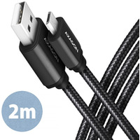 BUMM-AM20AB Kabel MicroUSB - USB A, 2m, USB 2.0, 2.4A, ALU, oplot Czarny