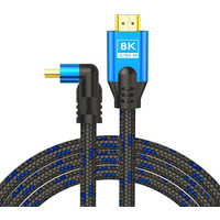 Kabel HDMI (M) v2.1, ktowy, 5m, 8K, mied, niebiesko-czarny, zote kocwki, ethernet/3D, CL-175