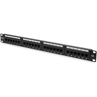 Patch panel 19" 24 porty, kat.6, U/UTP, 1U, wspornik kablowy, czarny (kompletny)