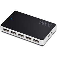 HUB/Koncentrator 10-portowy USB 2.0 HighSpeed, aktywny, Czarno-srebrny