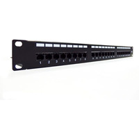 Panel krosowy (patch panel) 19´´ 24x RJ45, kat.6, ekranowany, LSA poziom, prowadnica kabli, pola opisowe, 1U, czarny (kompletny)