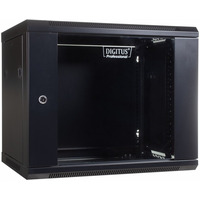 Szafa wiszca jednosekcyjna 19" 9U 501/600/450mm, drzwi szklane, czarna (RAL 9004)