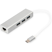 HUB/Koncentrator 3-portowy USB Typ C, 3x USB A HighSpeed z Gigabit LAN adapter, aluminium